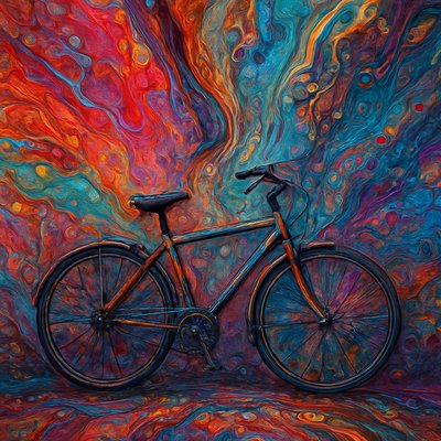 bicyle resting against a wall