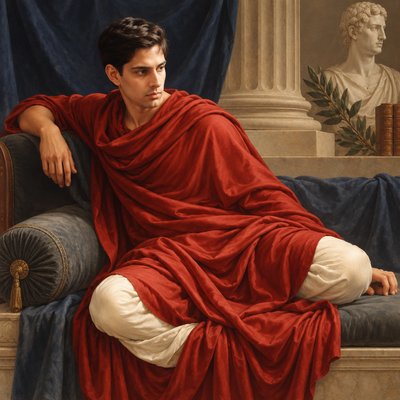 a painting of a man sitting on a couch