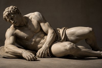 ancient greek athlete lying on the ground