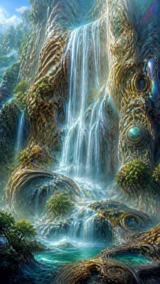 towering waterfall cascading down a cliff