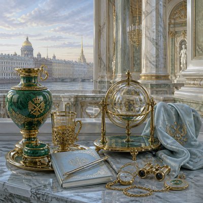 still life with everyday objects — St. Petersburg Imperial Art Style