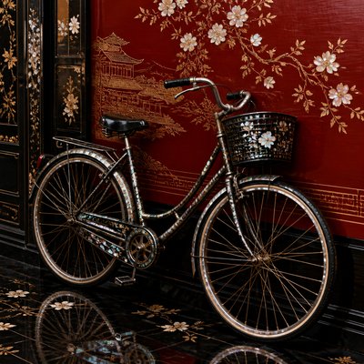 bicyle resting against a wall — Lacquer Art Style