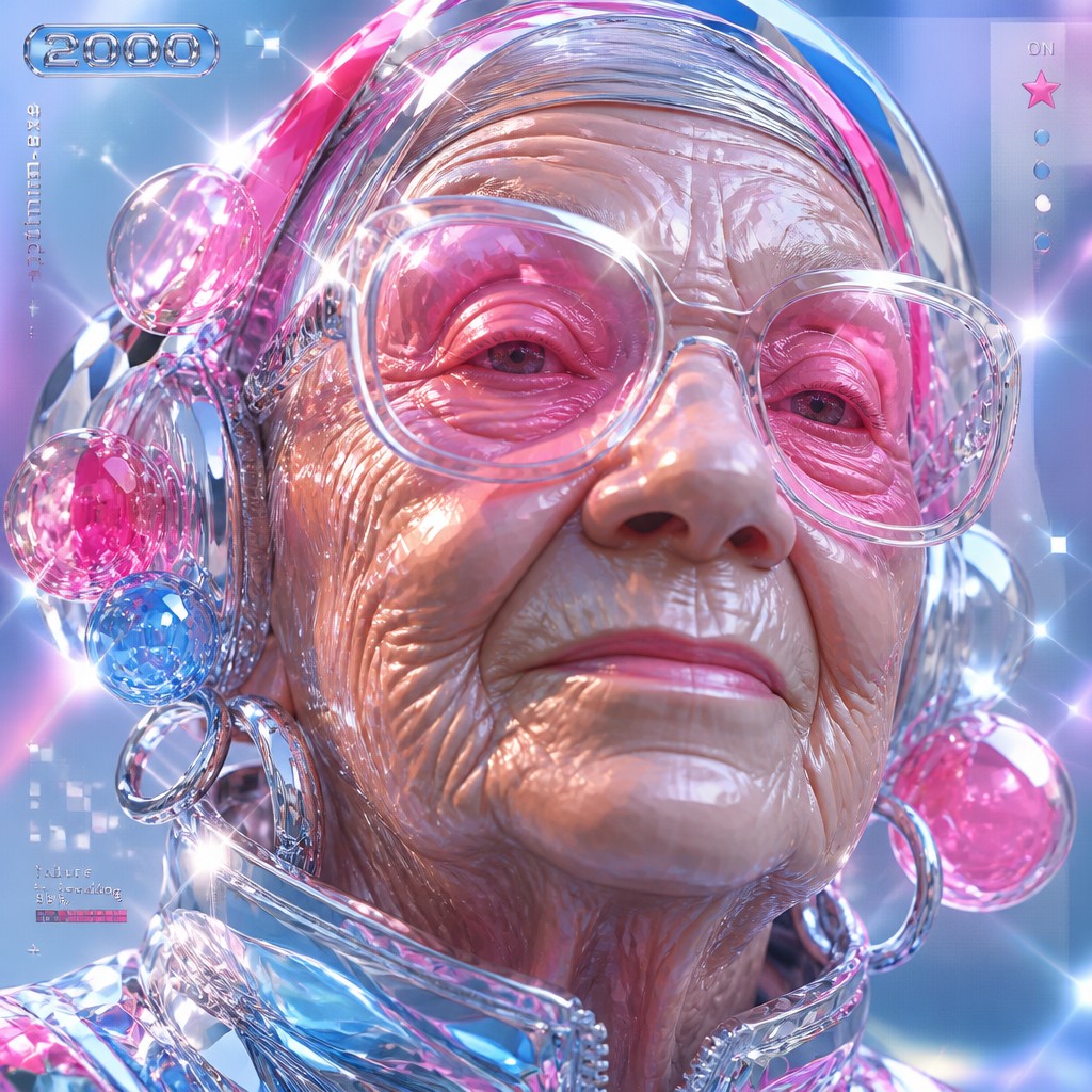 close-up portrait of an elderly person with expressive weathered features — Y2K Aesthetic