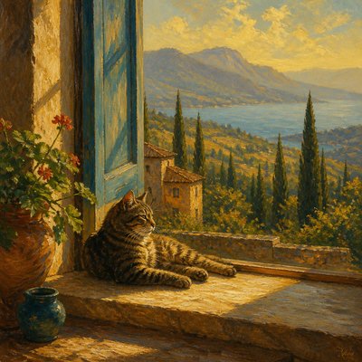 a cat lounging in a sunlit window