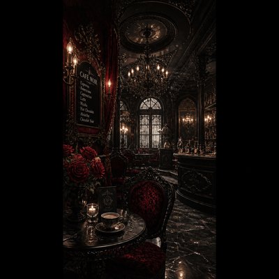 cozy cafe interior with warm lighting