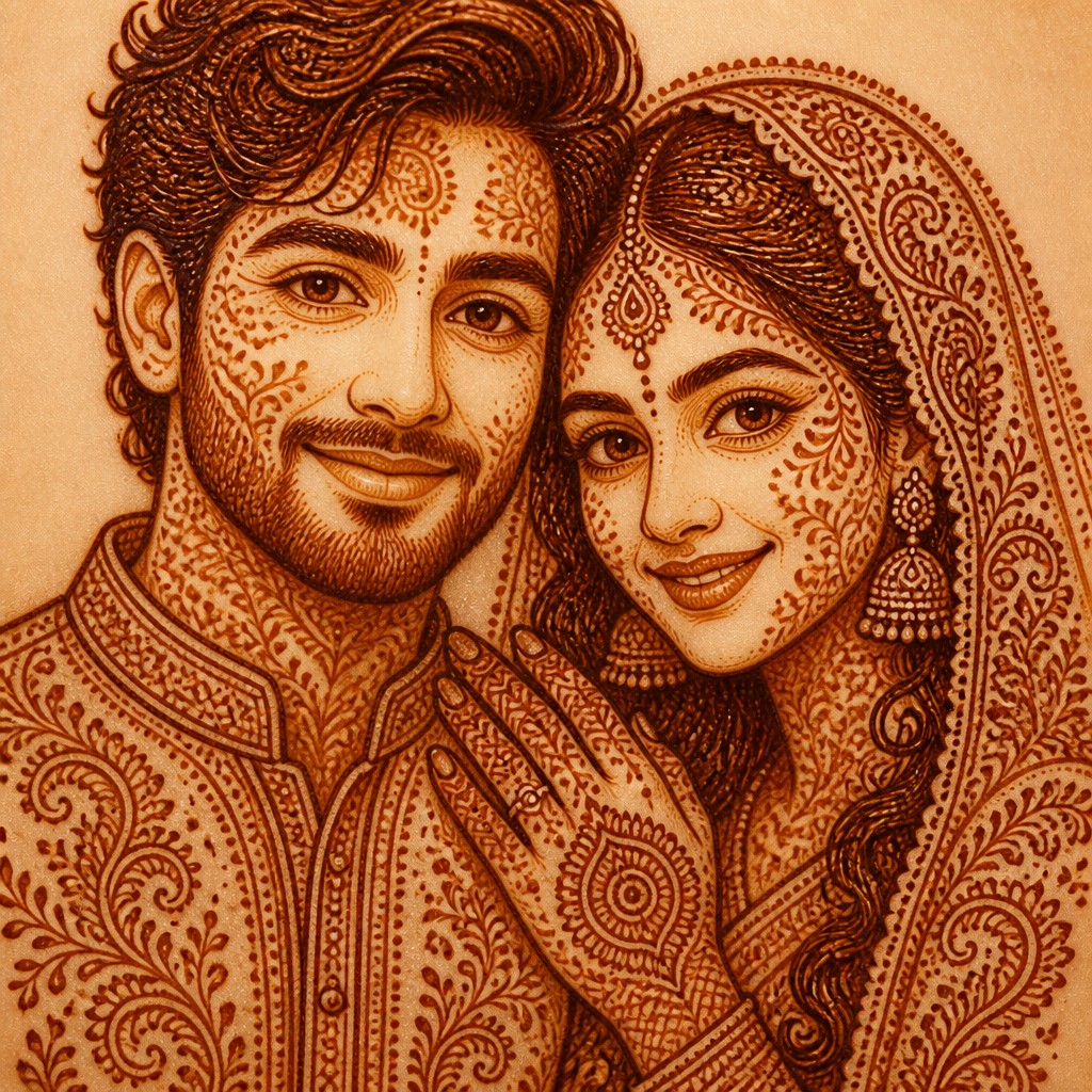 portrait of two people together — Henna Art Style