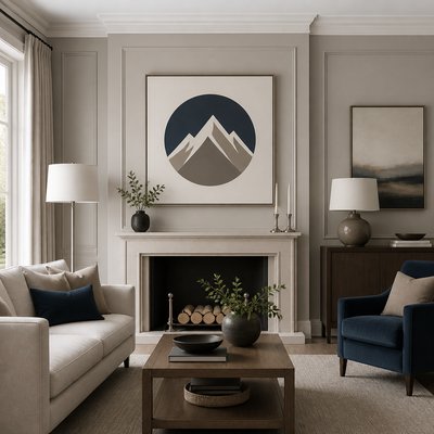 an emblem of a mountain peak inside a circle, simple bold shapes on a plain background, no text or lettering