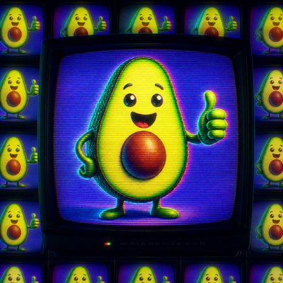 a happy avocado character giving a thumbs up, bold readable design on a plain background, no text
