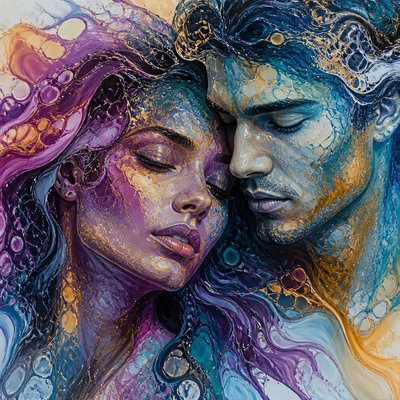 portrait of two people together — Fluid Abstract Art Style