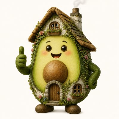 a happy avocado character giving a thumbs up, bold readable design on a plain background, no text