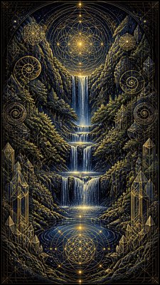 a cascading waterfall in a lush green gorge, no people