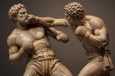 ancient greek boxers punching one another