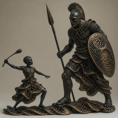 AFRICAN ART DAVID FACES GOLIATH