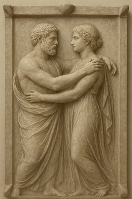 a statue of two men embracing each other