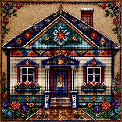 house with front view — Beadwork Art Style