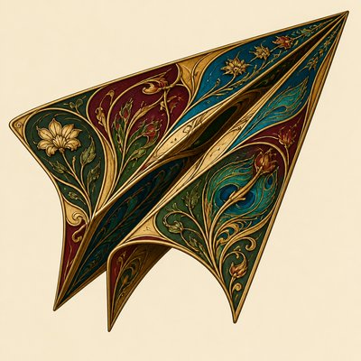 a paper plane, clean minimal composition on a plain background, no text
