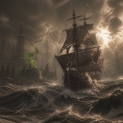 sailing ship on a stormy sea