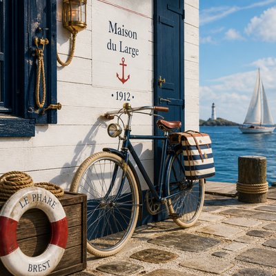 bicyle resting against a wall — Nautical Aesthetic