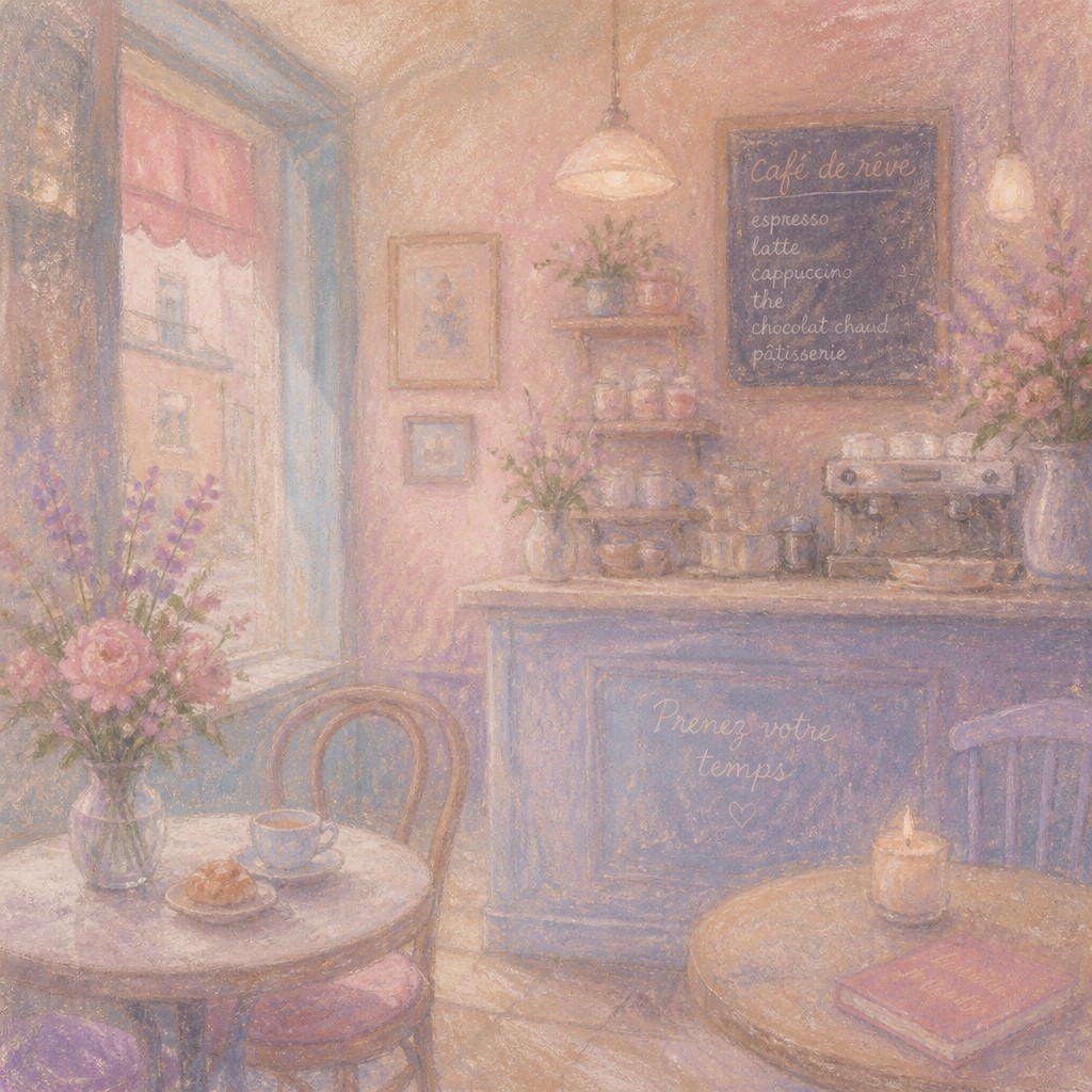 cozy cafe interior with warm lighting