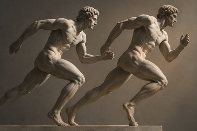 side view of two ancient greek ignudi athletes 