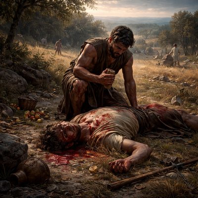 Express without words: Genesis 4:8 (ISV) Instead, Cain told his brother Abel, "Let's go out to the wilderness." When they were outside in the fields, Cain attacked his brother Abel and killed him.
