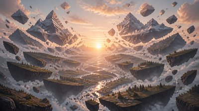 a vast valley with a river winding toward distant mountains at sunrise, no people, no text