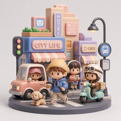 urban street with city activity