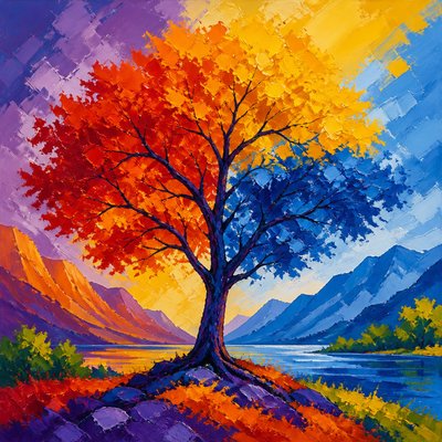 a tree in nature — Triadic Colors Art Style