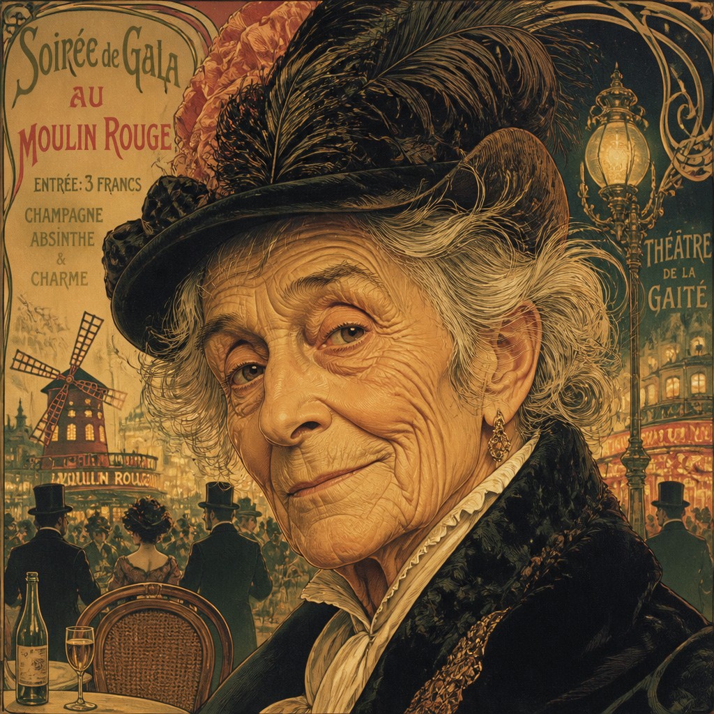 close-up portrait of an elderly person with expressive weathered features — Belle Époque Art Style