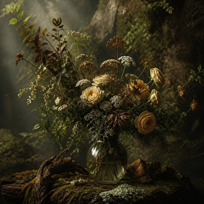 bouquet of flowers in a glass vase