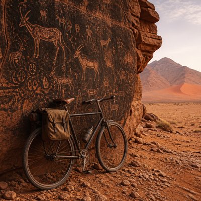 bicyle resting against a wall — Namibian Art Style
