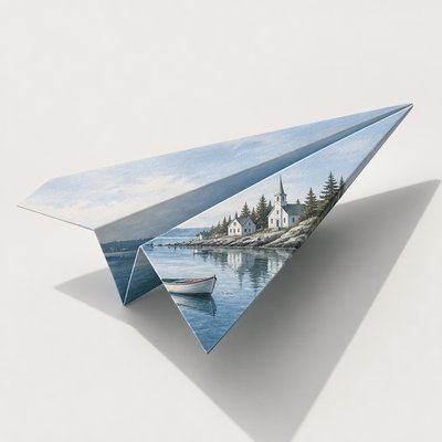 a paper plane, clean minimal composition on a plain background, no text