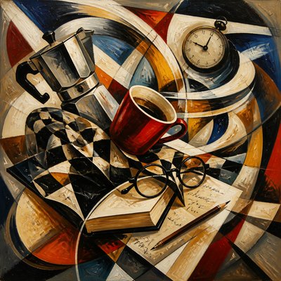 still life with everyday objects — Dynamic Composition Art Style