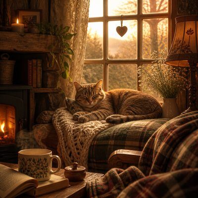 a cat lounging in a sunlit window