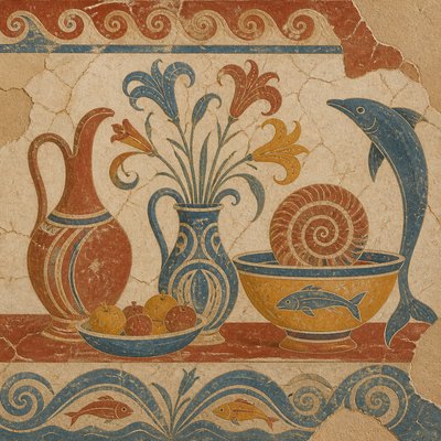 still life with everyday objects — Minoan Fresco Art Style