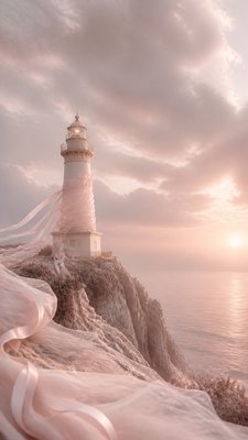 a lone lighthouse on a cliff at dusk under a dramatic sky, no text or lettering