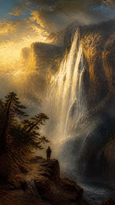 towering waterfall cascading down a cliff