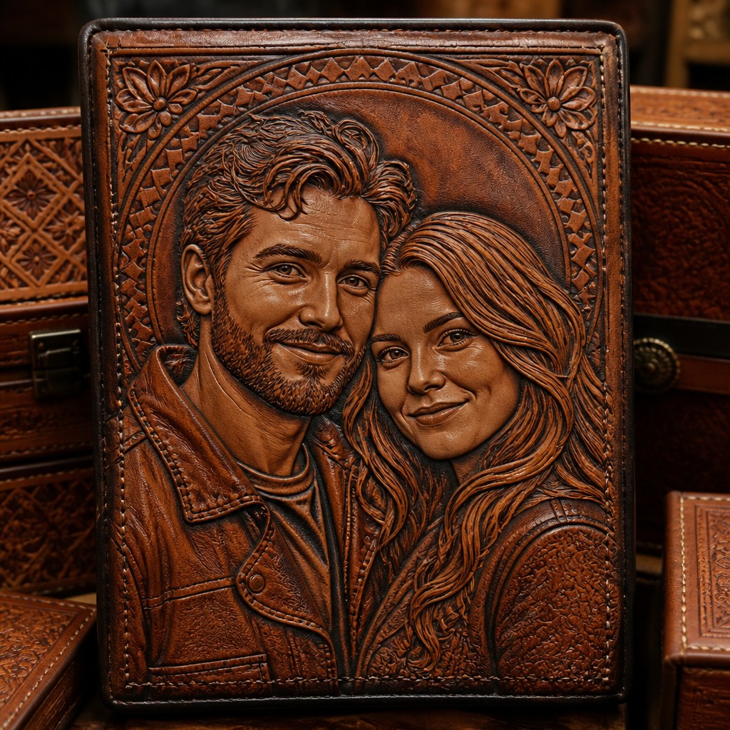 portrait of two people together — Leather Art Style
