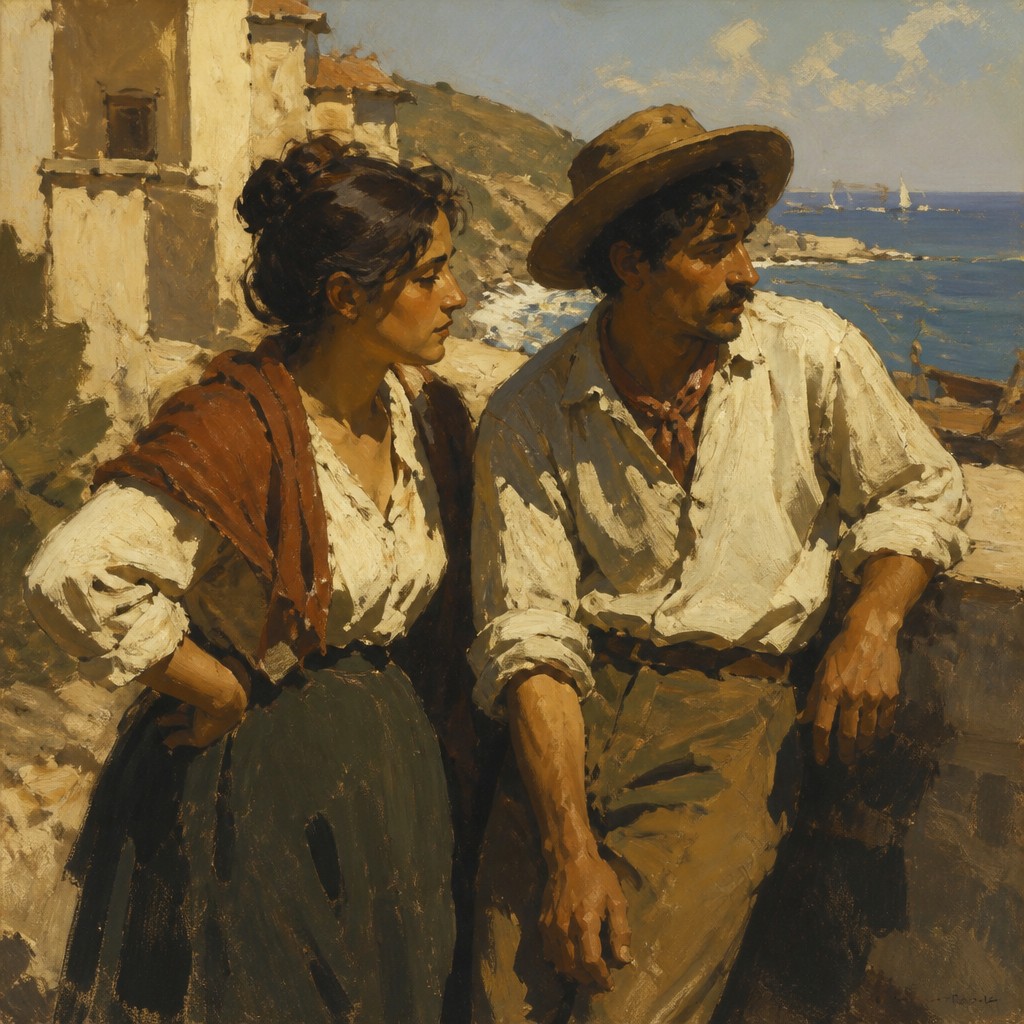 portrait of two people together — Macchiaioli Art Style