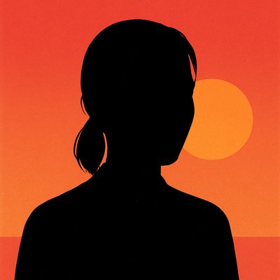 a silhouette of a woman in front of a sunset
