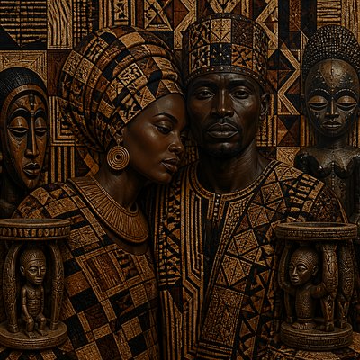 portrait of two people together — Congolese Art Style