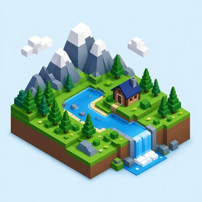 wide landscape with natural scenery — Isometric Icon Design