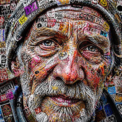 close-up portrait of an elderly person with expressive weathered features