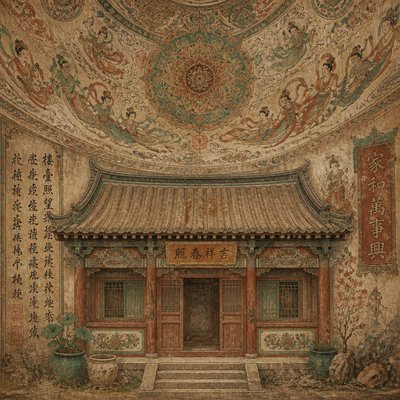 house with front view — Dunhuang Art Style