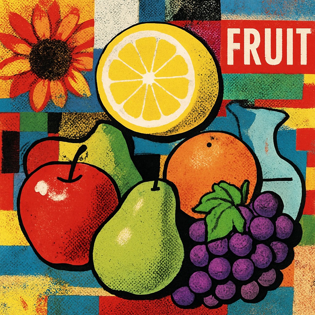 still life arrangement of fruits and flowers