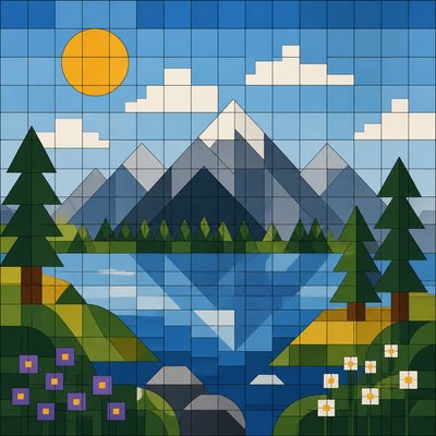 wide landscape with natural scenery — Grid Composition Art Style