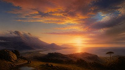 sweeping panoramic landscape with a dramatic sky