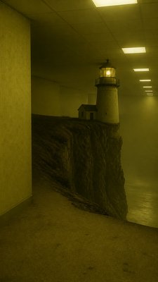 a lone lighthouse on a cliff at dusk under a dramatic sky, no text or lettering