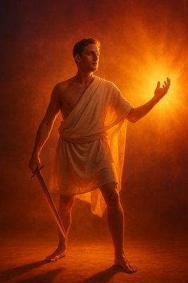 a man in a white robe holding a stick