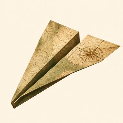 a paper plane, clean minimal composition on a plain background, no text